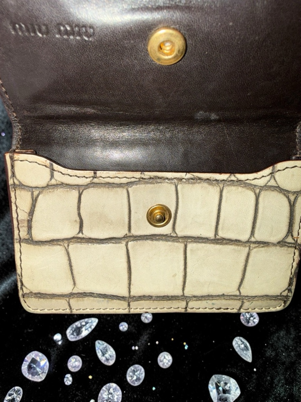 MIU MIU Croc Embossed Leather Card Holder Wallet Beige - Picture 6 of 6